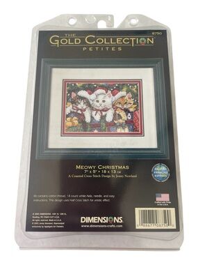 Dimensions Gold Collection Petites Cross Stitch Kit Meowy Christmas Cat 8750 NEW